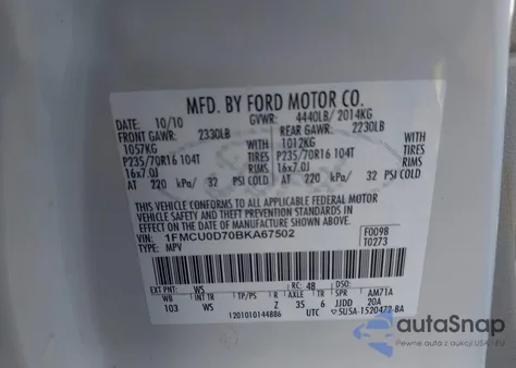 2011 Ford Escape Xlt from USA, damaged, VIN 1FMCU0D70BKA67502